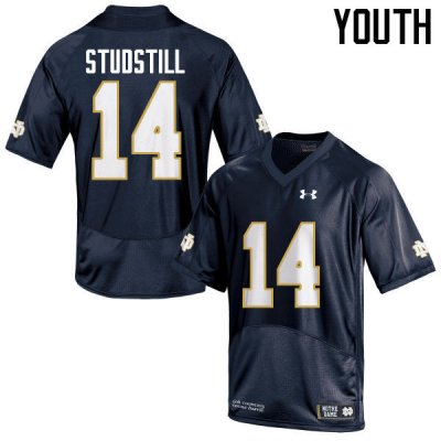 Notre Dame Fighting Irish Youth Devin Studstill #14 Navy Blue Under Armour Authentic Stitched College NCAA Football Jersey PDM7499UJ